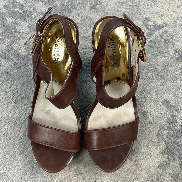 Michael Kors Ivana Platform Zebra Stripe Sandals Brown Leather Sz 5.5 - Picture 3 of 16